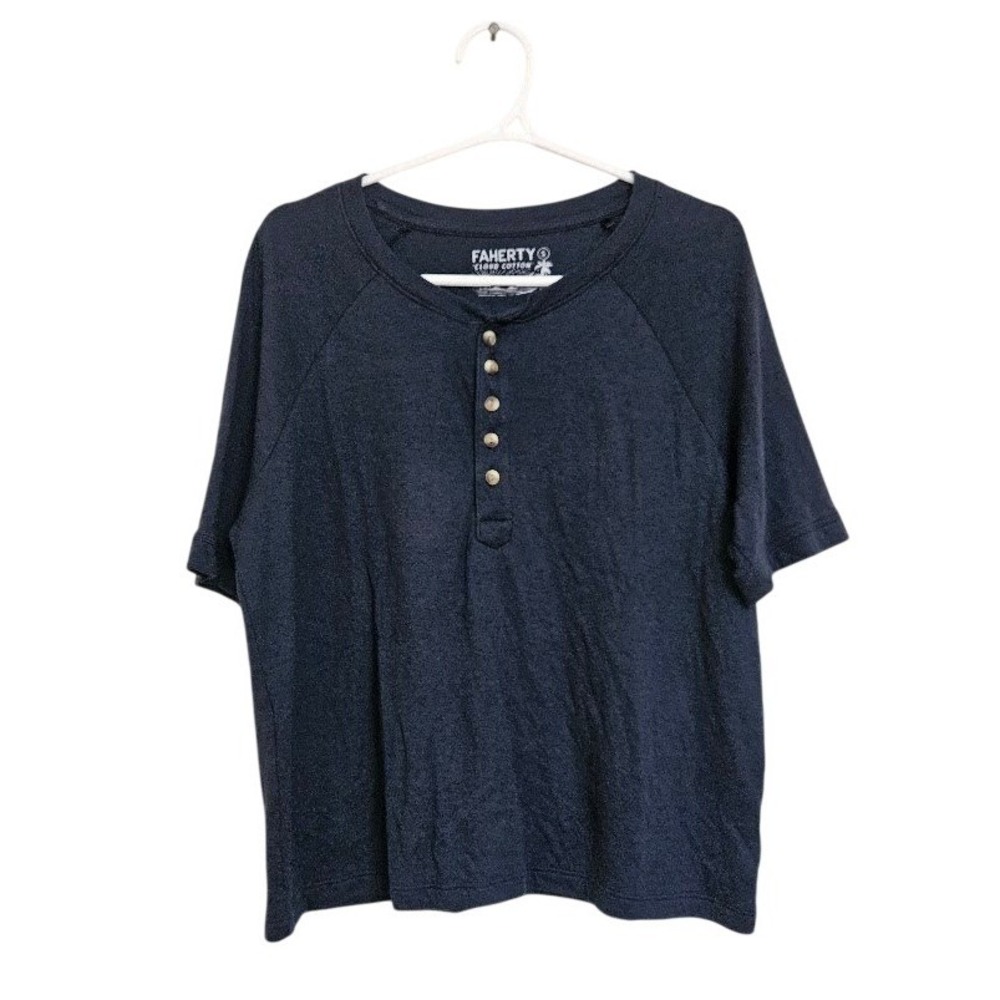 Faherty Cloud Cotton Henley Short Sleeve Navy Blue Pima Modal Top Small
